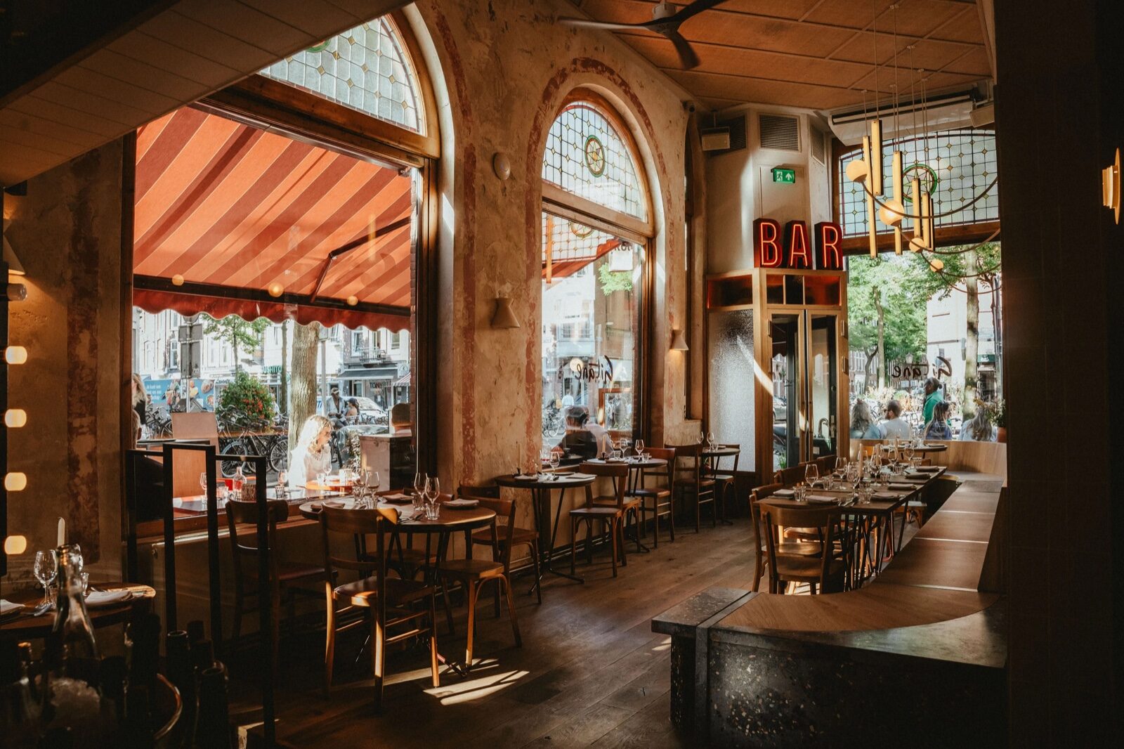 A warm and characterful Amsterdam restaurant interior