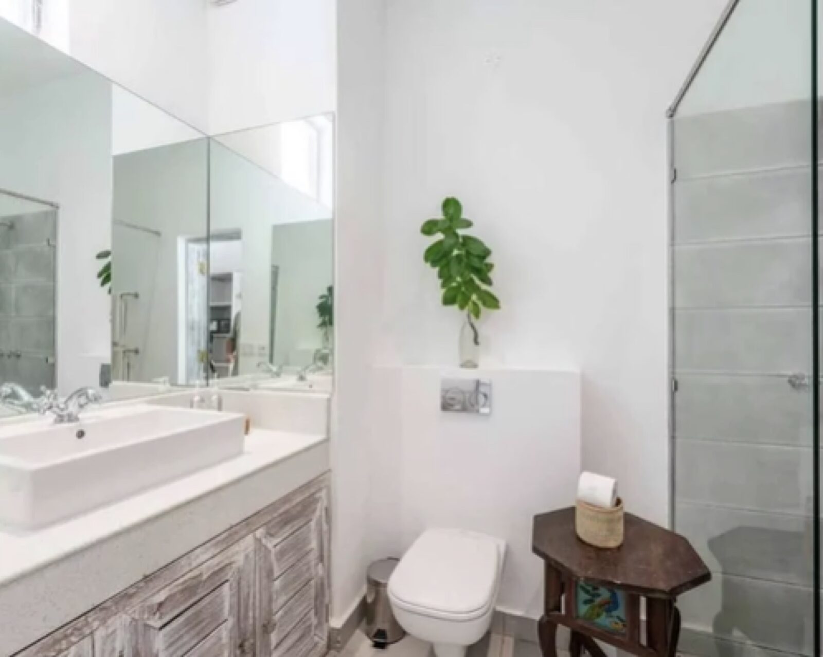A bright private bathroom at the Diani Beach villa